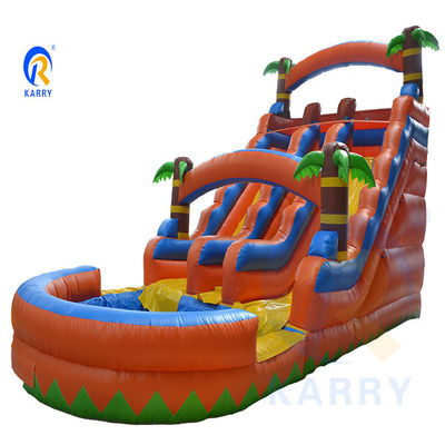 Spray de água Slide de árvore de palma com piscina inflável e slide duplo para brincar com crianças