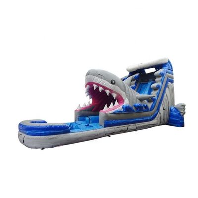 Equipamentos populares de parque aquático inflável Big Blue 3D Shark Water Slides com piscina