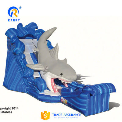 Equipamentos populares de parque aquático inflável Big Blue 3D Shark Water Slides com piscina