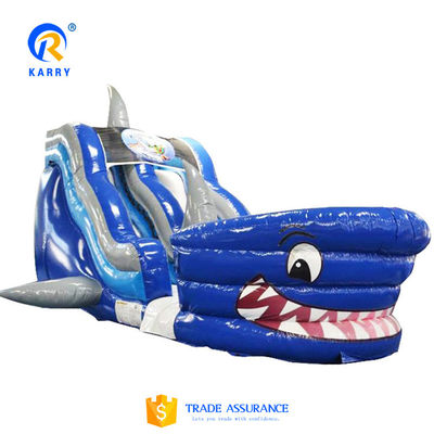Equipamentos populares de parque aquático inflável Big Blue 3D Shark Water Slides com piscina