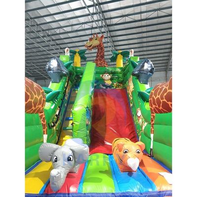 Slide duplo inflável com tema animal de safari Slide salto com girafa poderosa e muito mais