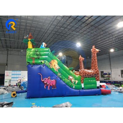 Slide duplo inflável com tema animal de safari Slide salto com girafa poderosa e muito mais