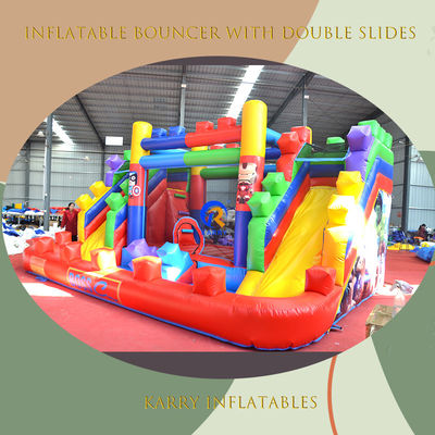 PVC 23ft Crossover Bloco de Construção Castelo inflável casa de salto com deslizamento e sopro