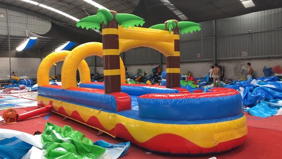 0.55mm PVC Tarpaulin Flat Slide Palm Tree Commercial Slide de água inflável para adultos