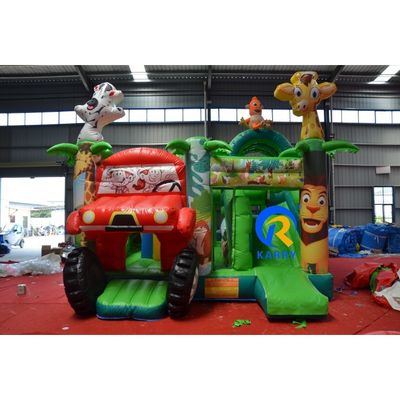 Dimensão personalizada Carro de corrida azul Casa de salto inflável com escorrega Durável e material