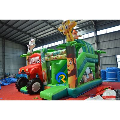 Dimensão personalizada Carro de corrida azul Casa de salto inflável com escorrega Durável e material