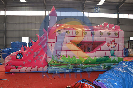 Commercial Princesa de Fadas Rosa Castelo Dinossauro Casa Inflável de Salto com Slide