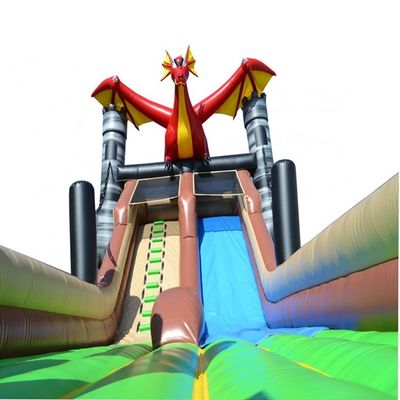 Slide de salto inflável ao ar livre com piscina e porta-bandeiras de impressão