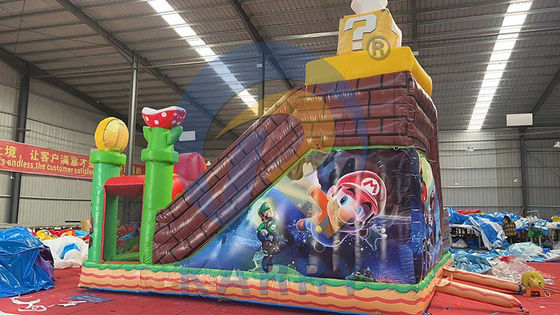 Slide salto com kits de reparação PVC comercial inflável Mario Fun City Park