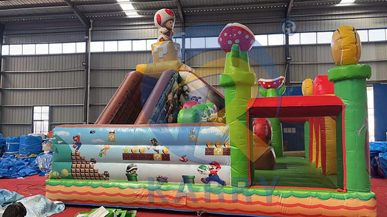 Slide salto com kits de reparação PVC comercial inflável Mario Fun City Park