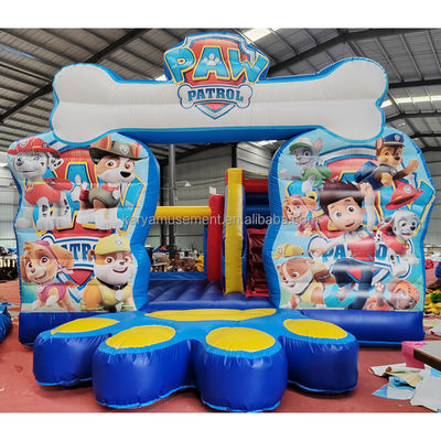 Blower comercial inflável duplo adorável tema de cachorro patrulha deslizamento seco para crianças Unisex