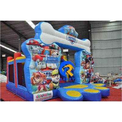 Blower comercial inflável duplo adorável tema de cachorro patrulha deslizamento seco para crianças Unisex