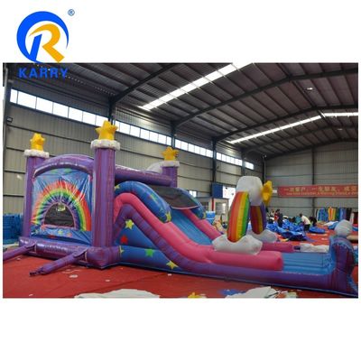 Impressão digital inflável Rainbow Unicorn Bouncy House Slide Combo para festa interior