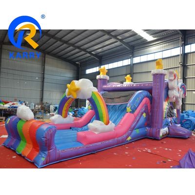 Impressão digital inflável Rainbow Unicorn Bouncy House Slide Combo para festa interior