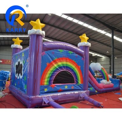 Impressão digital inflável Rainbow Unicorn Bouncy House Slide Combo para festa interior