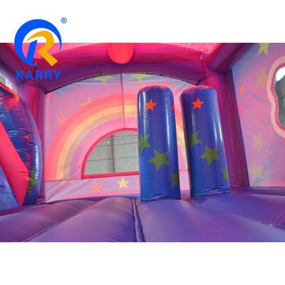 Impressão digital inflável Rainbow Unicorn Bouncy House Slide Combo para festa interior