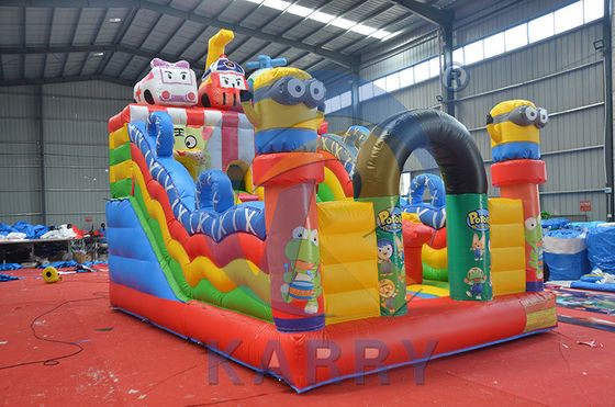 PARQUE CIDADE PORTABLE FUN com porta-bandeira inflável com escorrega para entretenimento infantil