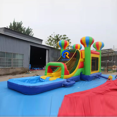Slide de castelo inflável de lona de PVC para crianças com balões coloridos e casa de salto