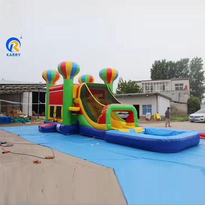 Slide de castelo inflável de lona de PVC para crianças com balões coloridos e casa de salto