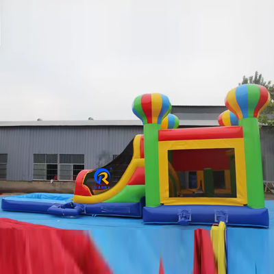 Slide de castelo inflável de lona de PVC para crianças com balões coloridos e casa de salto