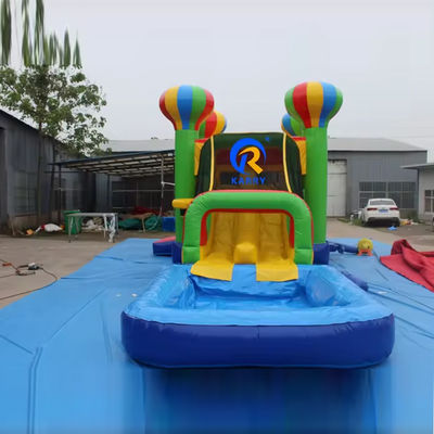 Slide de castelo inflável de lona de PVC para crianças com balões coloridos e casa de salto