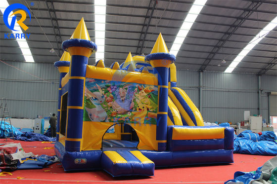 Salto inflável desenho animado castelo salto com casa de escorregador fora de obstáculo bouncer