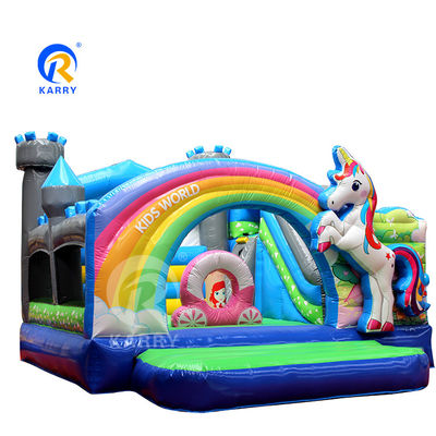 Rainbow PVC inflável Trampolínia Unicórnio Comercial Bouncer com Slide e Blower