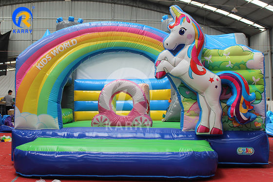 Rainbow PVC inflável Trampolínia Unicórnio Comercial Bouncer com Slide e Blower