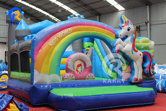 Rainbow PVC inflável Trampolínia Unicórnio Comercial Bouncer com Slide e Blower
