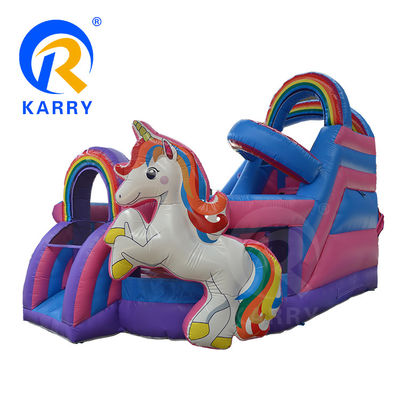 Outdoor Fun Commercial 0.55mm PVC Rainbow Unicorn Inflatable Bouncer com Slide Seco e Molhado