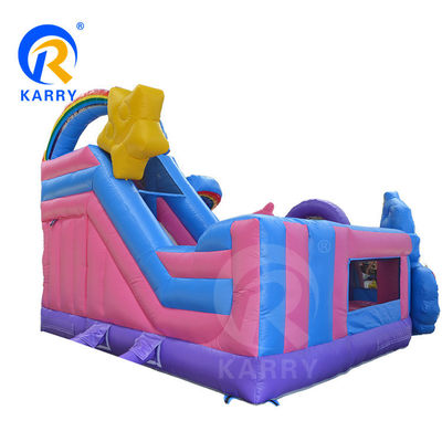 Outdoor Fun Commercial 0.55mm PVC Rainbow Unicorn Inflatable Bouncer com Slide Seco e Molhado