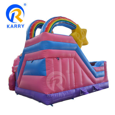 Outdoor Fun Commercial 0.55mm PVC Rainbow Unicorn Inflatable Bouncer com Slide Seco e Molhado