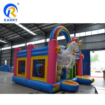 Casa de salto inflável de tema de unicórnio personalizado com porta-malas de playground divertida