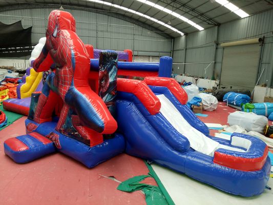 Capacidade máxima 100-500 kg Spiderman Casa de salto inflável com piscina de escorregamento e castelo