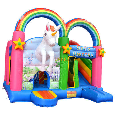 Unisexo Rainbow Unicorn Bouncer Castelo com Slide Commercial Kids Playhouse Inflável