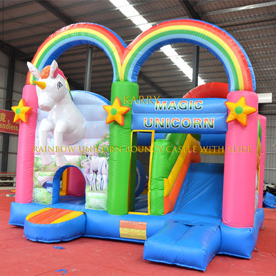 Unisexo Rainbow Unicorn Bouncer Castelo com Slide Commercial Kids Playhouse Inflável