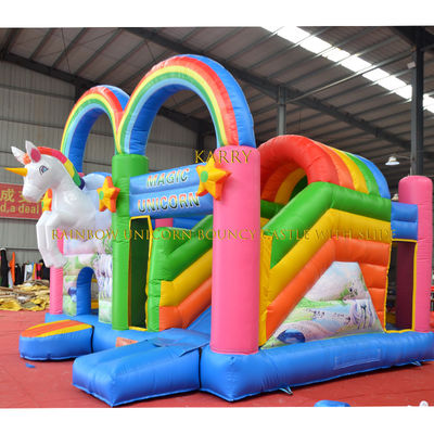 Unisexo Rainbow Unicorn Bouncer Castelo com Slide Commercial Kids Playhouse Inflável