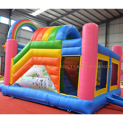 Unisexo Rainbow Unicorn Bouncer Castelo com Slide Commercial Kids Playhouse Inflável