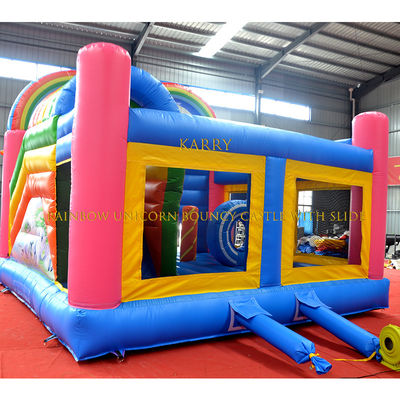 Unisexo Rainbow Unicorn Bouncer Castelo com Slide Commercial Kids Playhouse Inflável
