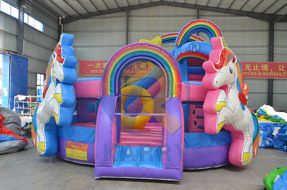 Rainbow Double Unicorn Air Trampoline Slide Inflatable Castle Combo H14ft para Eventos de Festa