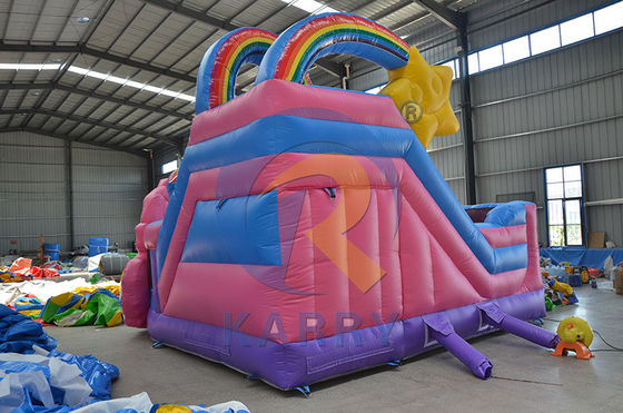 Rainbow Double Unicorn Air Trampoline Slide Inflatable Castle Combo H14ft para Eventos de Festa