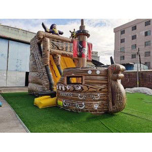 Deslizamento combinado de trampolim inflável de cores personalizadas com castelo de salto de madeira e deslizamento