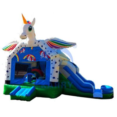 Commercial Rainbow Spotted Unicorn Inflatable Bouncy Castle Combo Slide Aceitável OEM