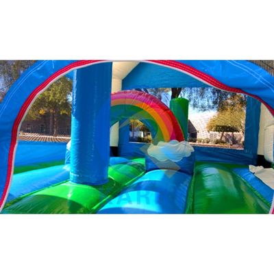 Commercial Rainbow Spotted Unicorn Inflatable Bouncy Castle Combo Slide Aceitável OEM