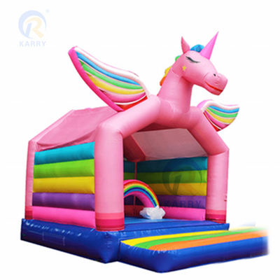 Commercial Rainbow Spotted Unicorn Inflatable Bouncy Castle Combo Slide Aceitável OEM