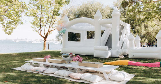 Outdoor Kids Party Must-Have Branco Inflável Casamento Bounce House com Slide