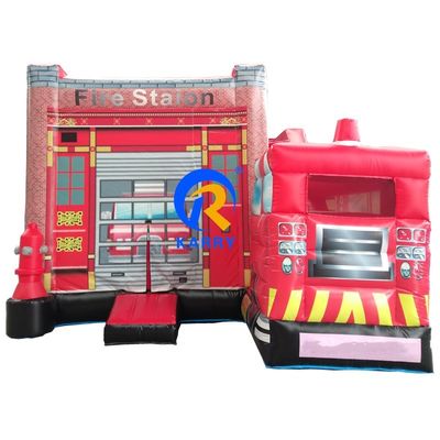 Unisex inflável do tema da estação de bombeiros casa de segurança com salto de slide combo