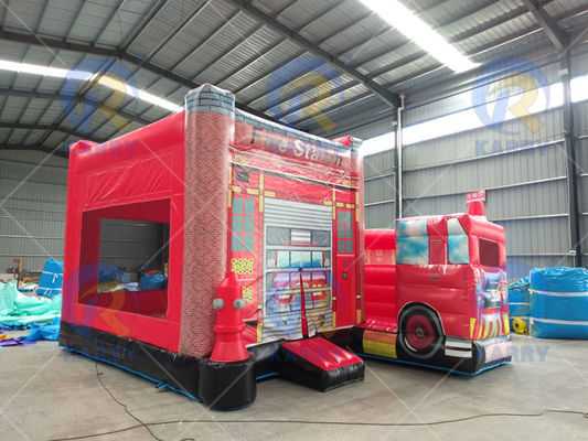 Unisex inflável do tema da estação de bombeiros casa de segurança com salto de slide combo
