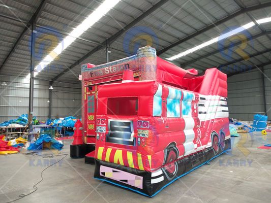 Unisex inflável do tema da estação de bombeiros casa de segurança com salto de slide combo