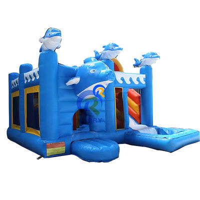Parque de diversões ao ar livre Unisex 5*5m Commercial Inflatable Dolphin Bounce House com Slide